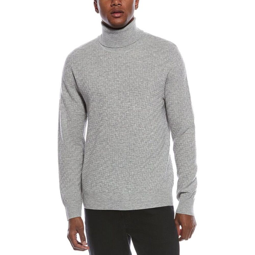 Kier + J Mens  Fancy Stitch Wool & Cashmere-Blend Turtleneck Sweater, Grey